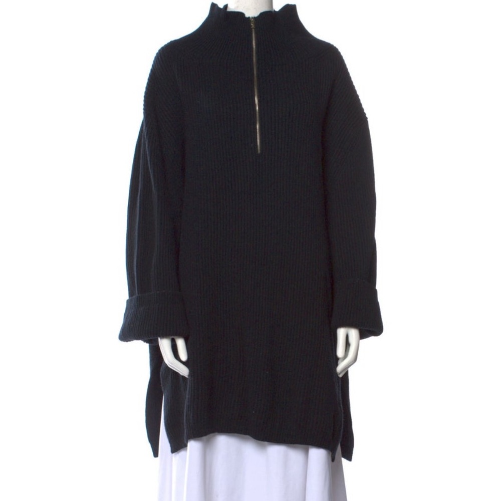 Toteme Ribbed Wool Mock Neck Sweater in Black Size S
